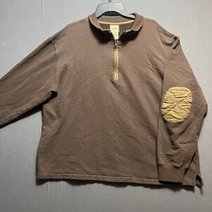 SCANDIA WOODS Elbow Patch Pullover Polo Sweater 1/4 zip brown XL